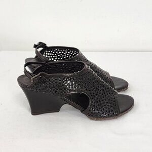 Audley Womens Drk Brown Woven Leather Open-Toe Slingback Wedge Sandals Size 39